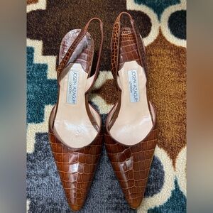 Joseph Azagury London brown crocodile-embossed leather slingback pumps EU 37.5 👠